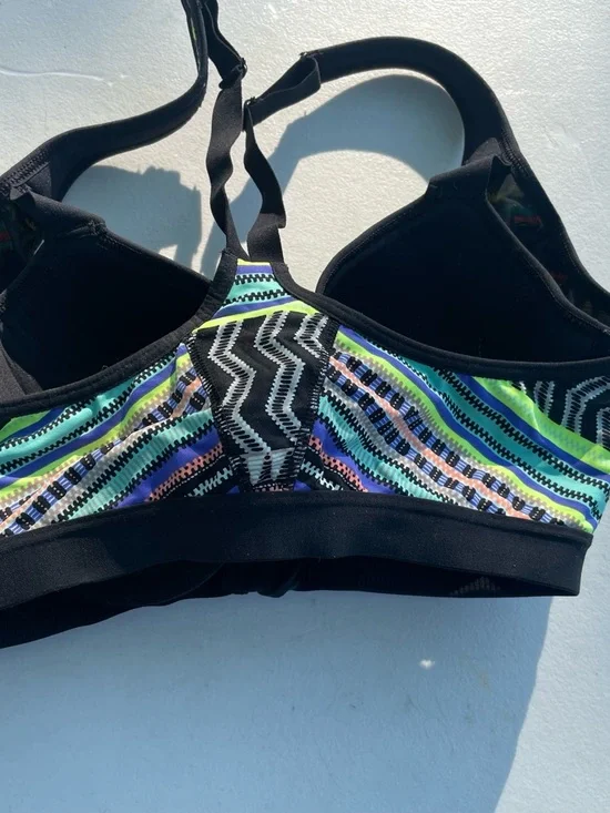 Victoria's Secret Black Sports Bra with Neon Multi-Stripe Accents 34c - Picture 2 of 4